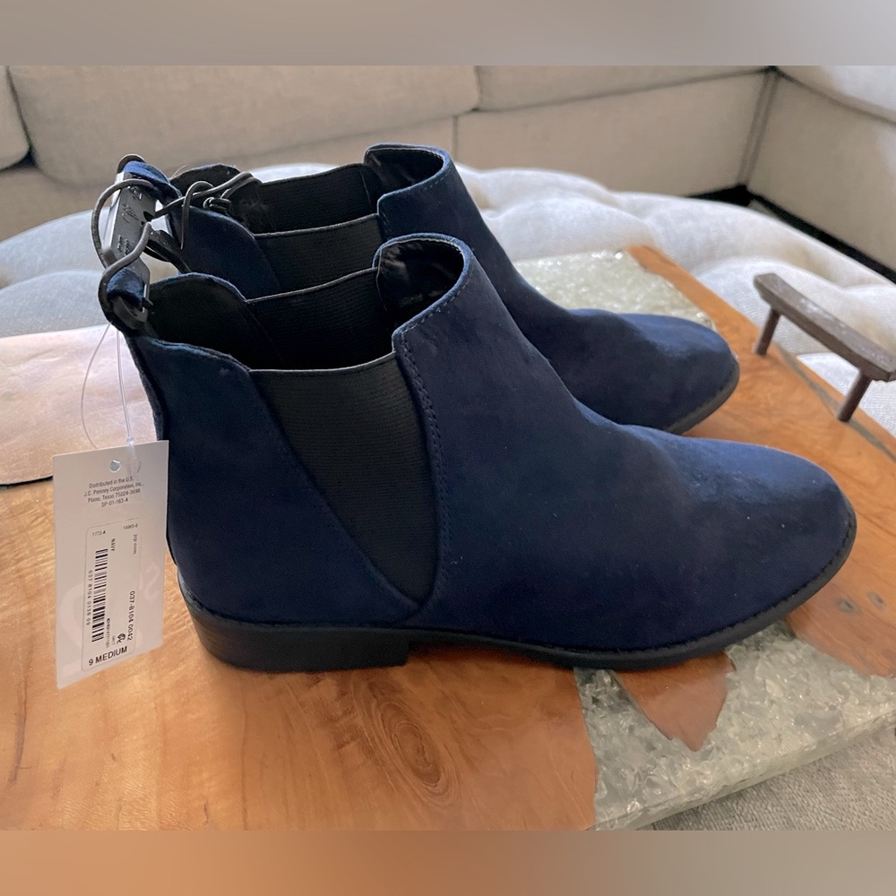 Blue city streets booties, tags on. Size 9